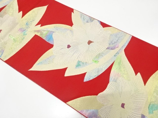 JAPANESE KIMONO / ANTIQUE NAGOYA OBI / SILK / WOVEN FLOWERS